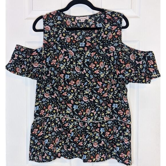 Extra Touch Floral Boho Cottagecore Print Cold Shoulder Ruffle Blouse Top 2X - Picture 1 of 15